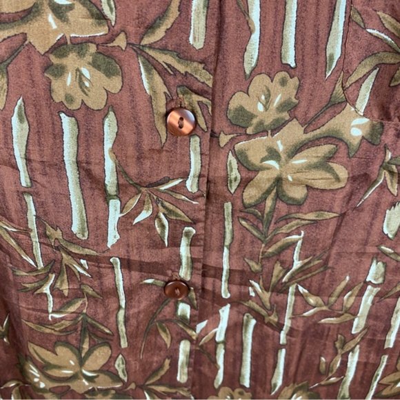 Silk Icon Brown Silk Bamboo Novelty Print Button Down Shirt Medium - Picture 8 of 10